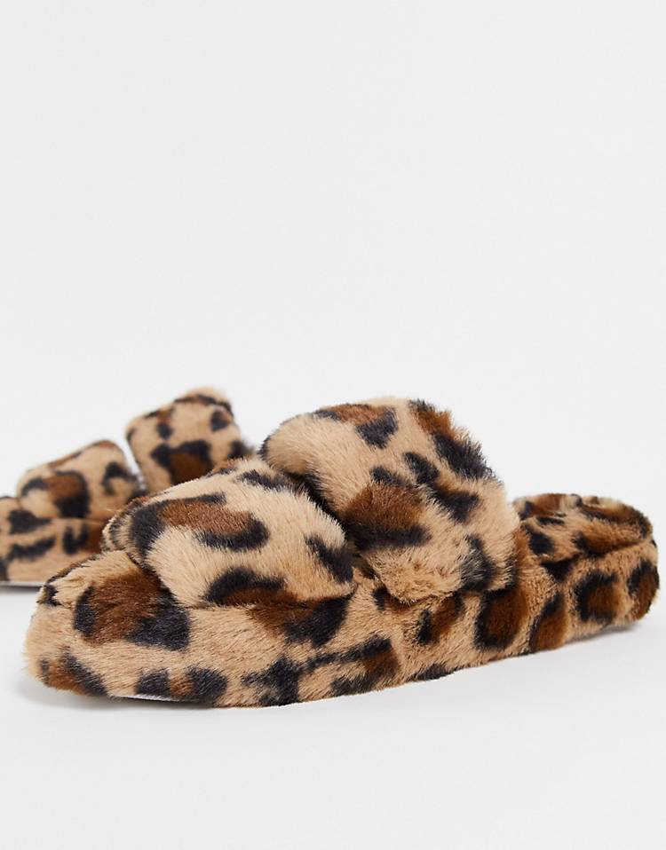 MISS SELFRIDGE VIXON LEOPARD DOUBLE STRAP SLIPPER